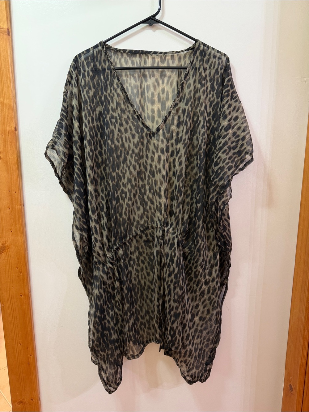 Women’s Sheer Leopard Swim Cover-Up in Olive/Black. All in One Size. NWOT